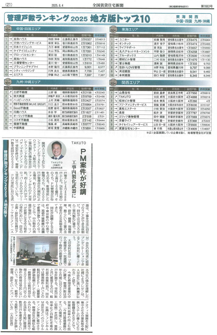 全国賃貸住宅新聞に弊社の取り組みが掲載されました